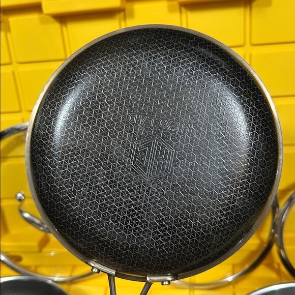 HEXCLAD Hybrid 7 Piece Nonstick Stainless Steel Frying Pan Set 8 10 12" Lids Wok - Picture 11 of 12